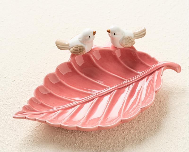 Handmade Ceramic Leaf Dish with Birds – Decorative Pottery Tray for Home & Table Décor