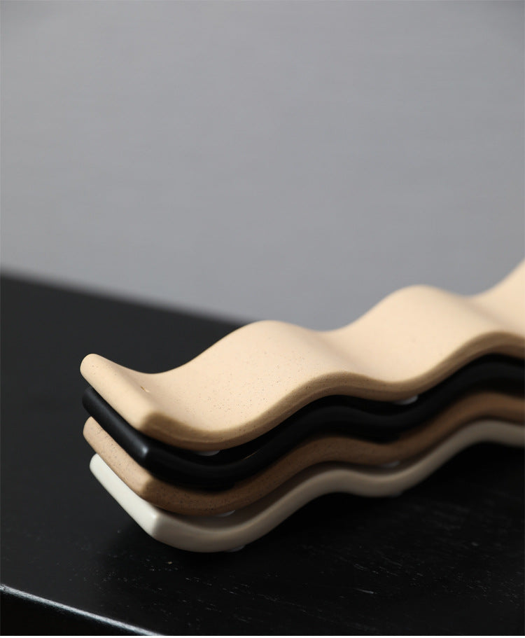 Minimalist Ceramic Wave Incense Holder – Modern Stick Burner Tray
