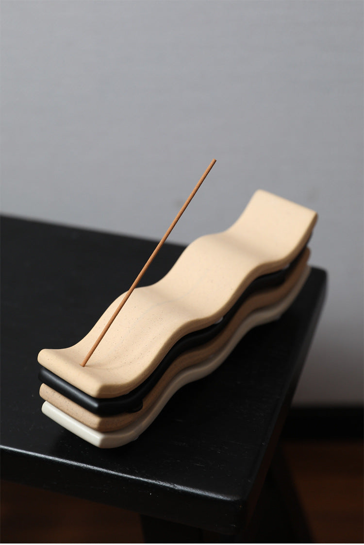 Minimalist Ceramic Wave Incense Holder – Modern Stick Burner Tray