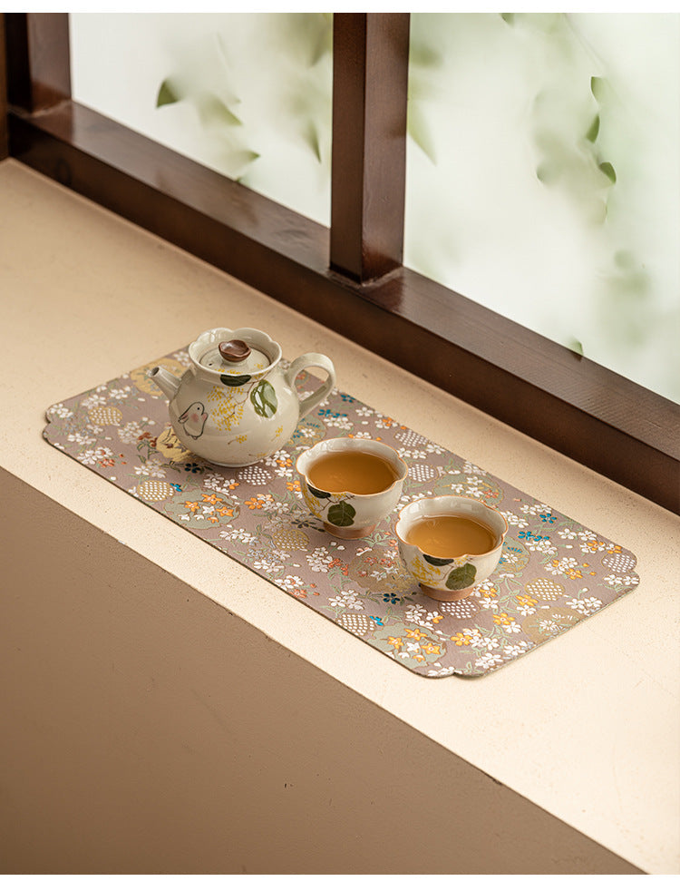 Reversible Tea Table Mat for Zen Table Setting – Double-Sided Brocade Fabric Placemat for Tea Ceremony, Meditation Corner, Home Decor
