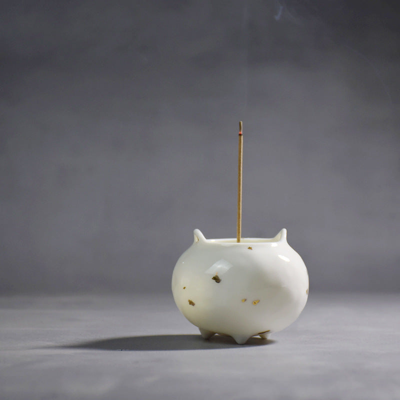 Mini ceramic incense burner, incense holder, all white,all white with gold, cute handicraft, home creative ornaments