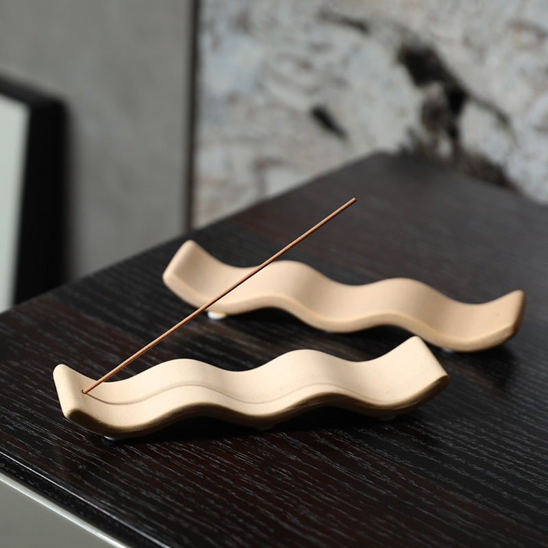 Minimalist Ceramic Wave Incense Holder – Modern Stick Burner Tray
