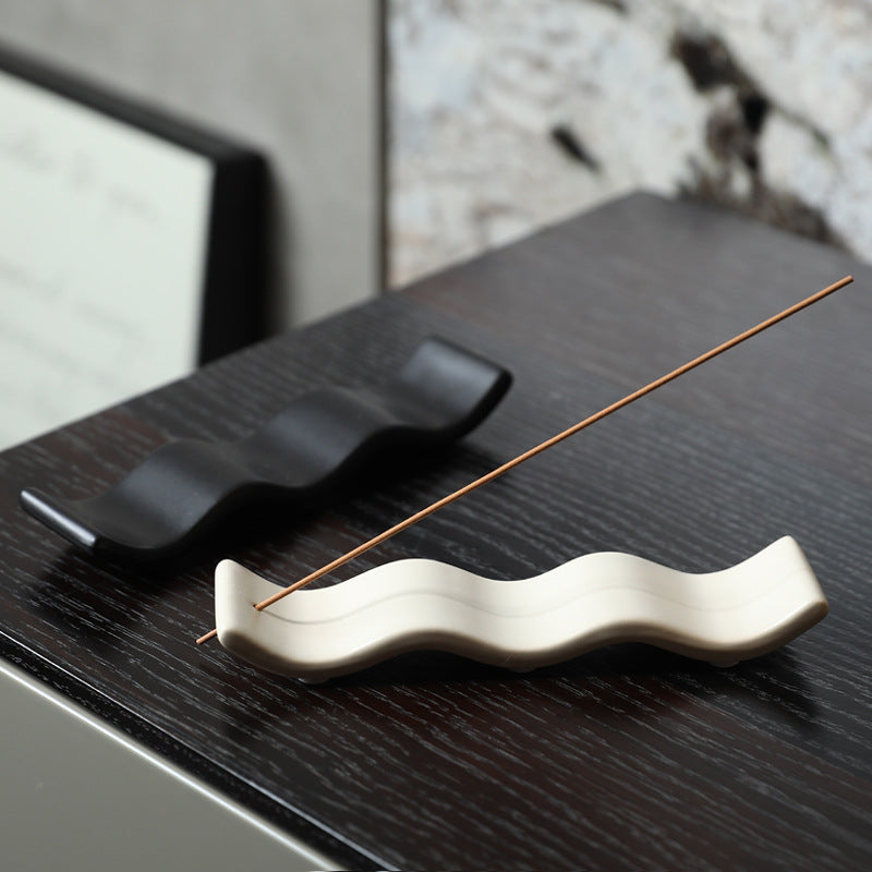 Minimalist Ceramic Wave Incense Holder – Modern Stick Burner Tray