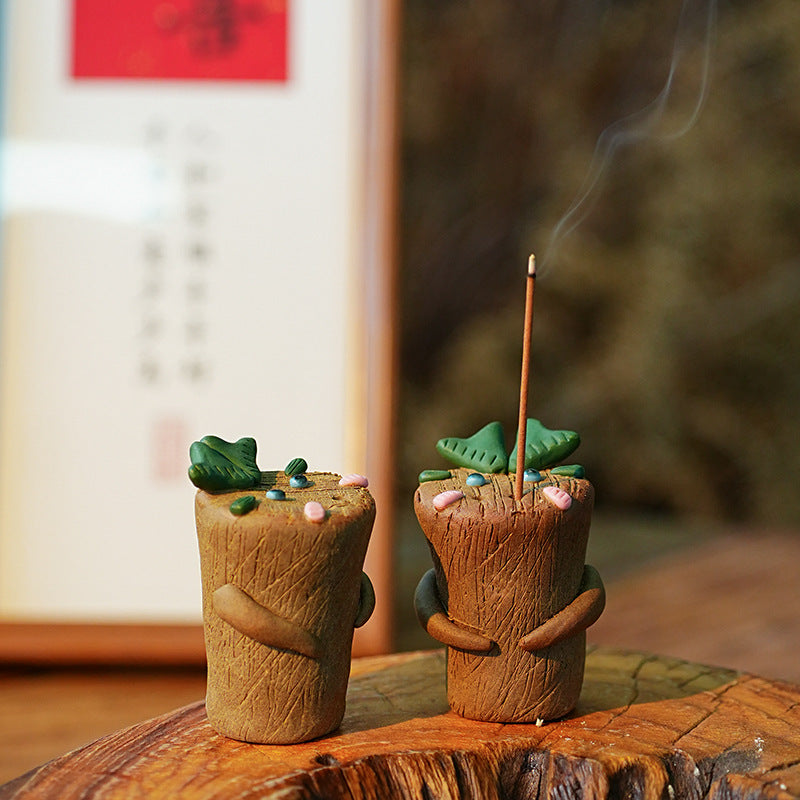 Mini tree stump ceramic incense stick incense gardening tea set tea pet ornaments decoration