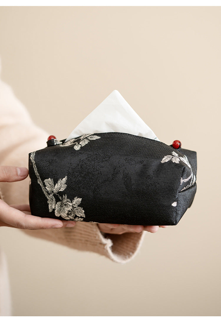 Embroidered Brocade Tissue Box – Plum Blossom Design, Handmade Fabric Cover