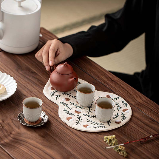 Handcrafted Tie-Dye Embroidered Gourd Tea Mat – Oriental Tea Table Decor