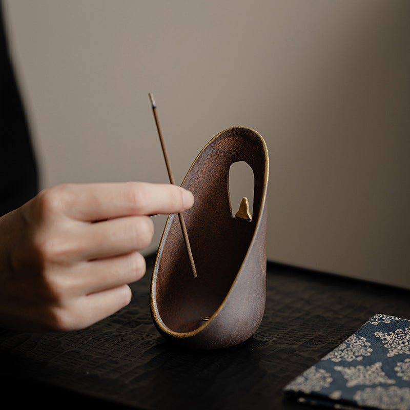 Old Rock Clay Arc Incense Holder – Minimalist Ceramic Stick Burner for Meditation & Home Decor