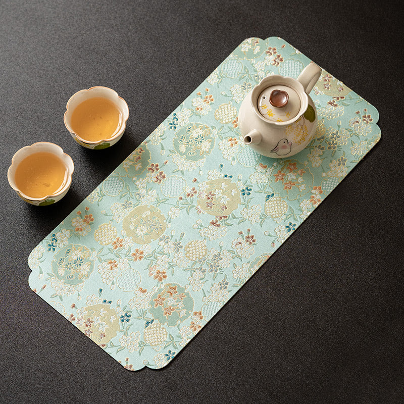 Reversible Tea Table Mat for Zen Table Setting – Double-Sided Brocade Fabric Placemat for Tea Ceremony, Meditation Corner, Home Decor