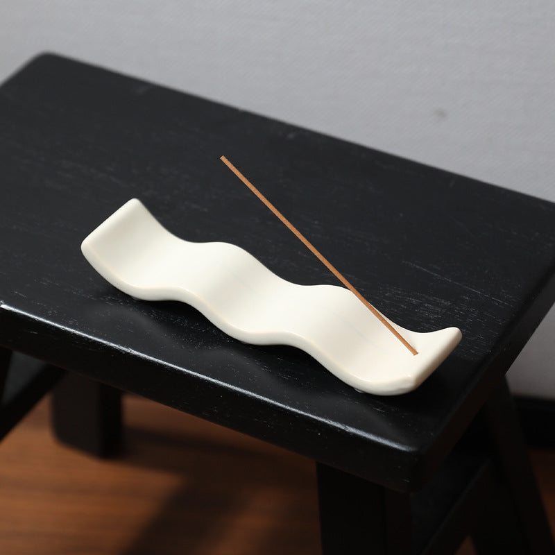 Minimalist Ceramic Wave Incense Holder – Modern Stick Burner Tray
