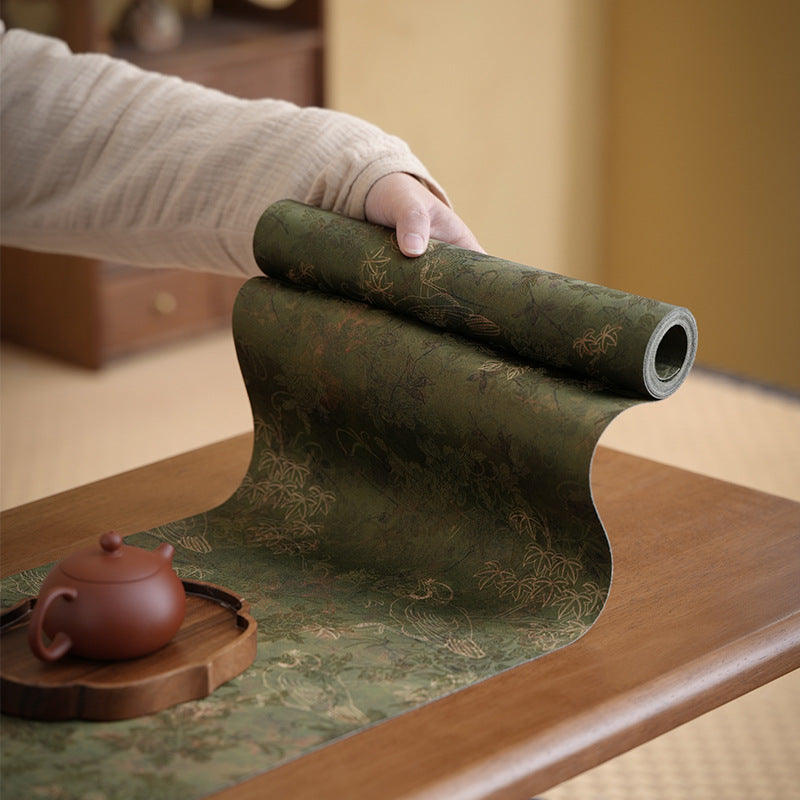 Cloud yarn brocade retro tea mat double-sided waterproof tablecloth dry tea mat Zen tea table mat tea ceremony accessories
