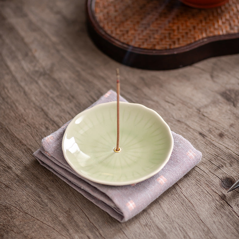 Small Zen decor Incense Holder – Celadon Green Ceramic Plate
