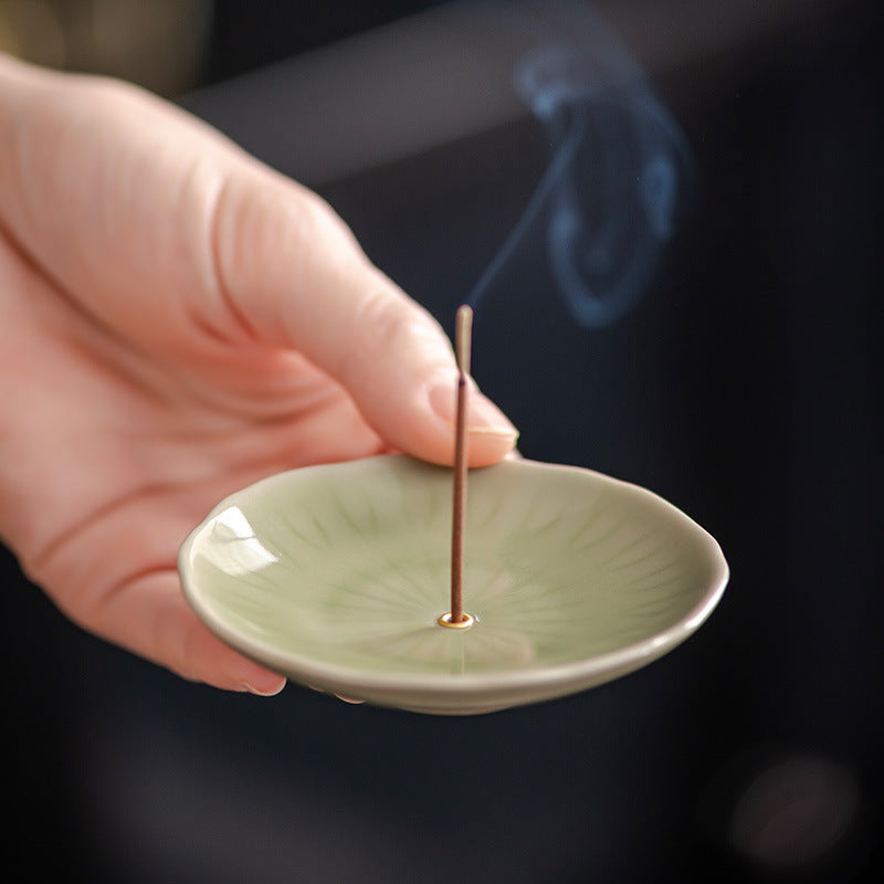 Small Zen decor Incense Holder – Celadon Green Ceramic Plate