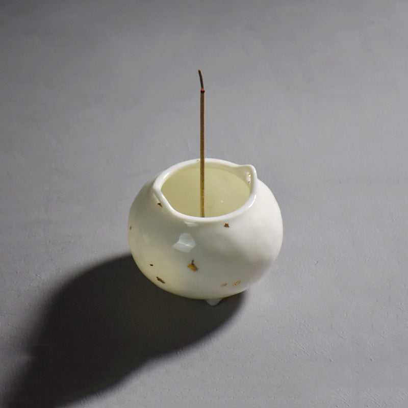 Mini ceramic incense burner, incense holder, all white,all white with gold, cute handicraft, home creative ornaments