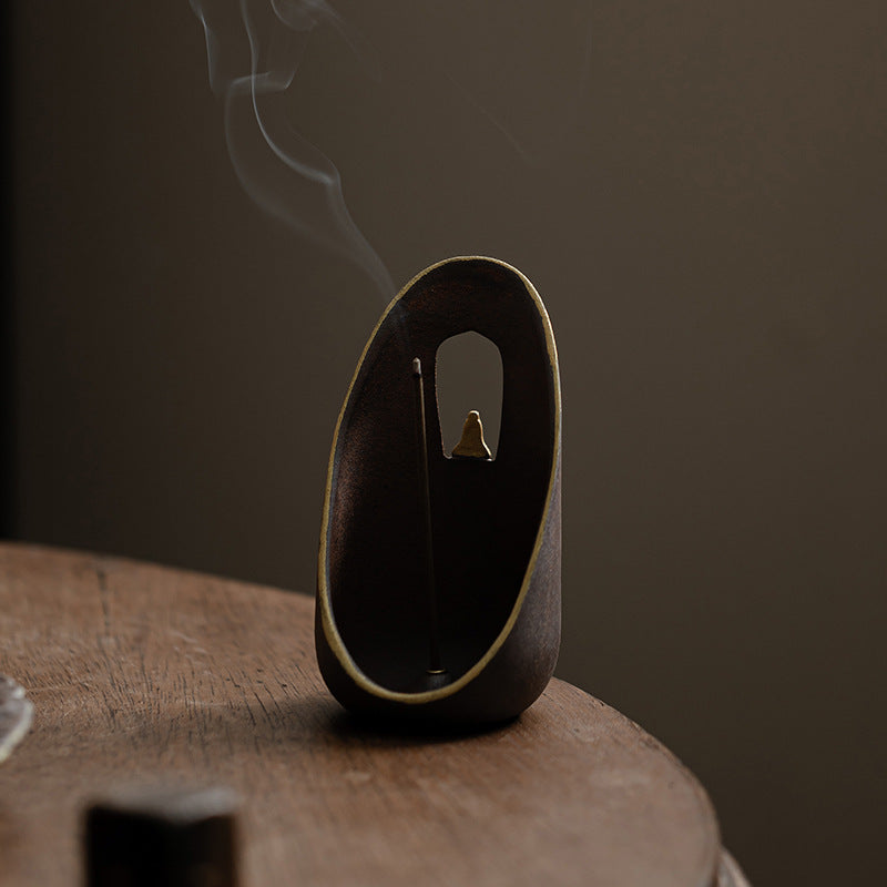 Old Rock Clay Arc Incense Holder – Minimalist Ceramic Stick Burner for Meditation & Home Decor