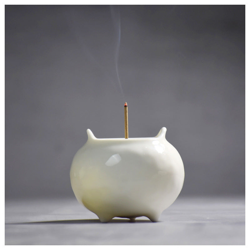 Mini ceramic incense burner, incense holder, all white,all white with gold, cute handicraft, home creative ornaments