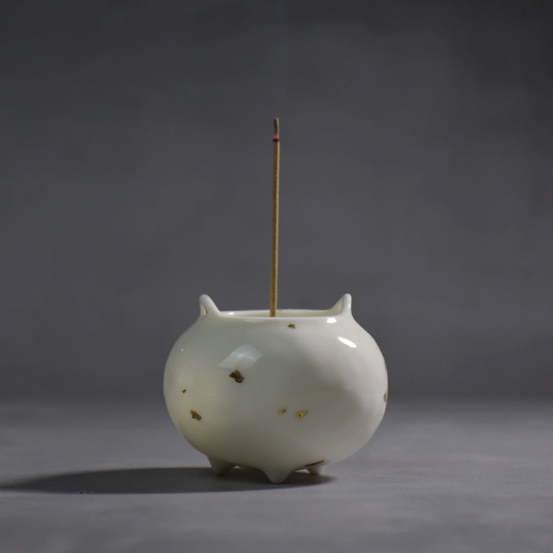 Mini ceramic incense burner, incense holder, all white,all white with gold, cute handicraft, home creative ornaments