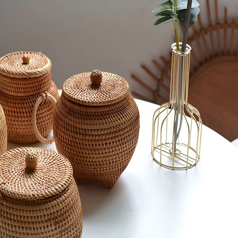 Rattan Storage Basket with Lid – Durable Wicker Box for Picnic, Decoration, and Multi-Purpose Storage