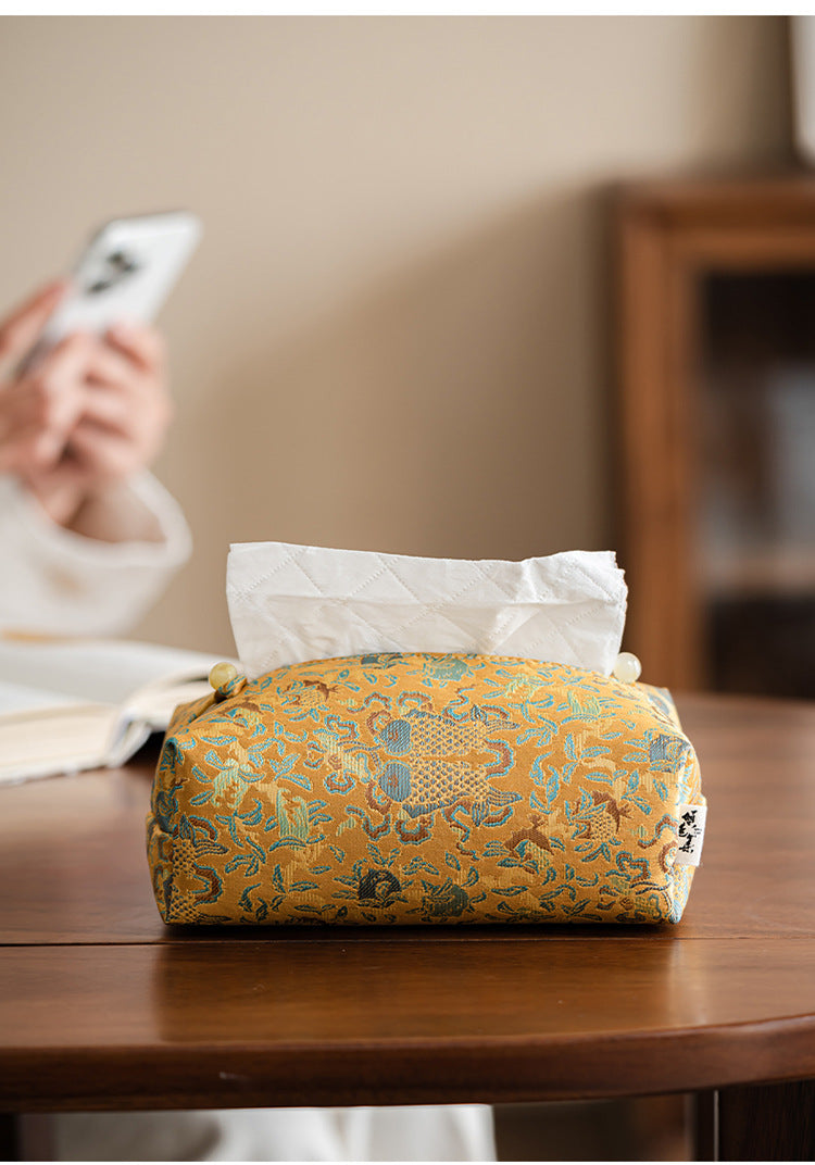 Oriental style brocade embroidery fabric tissue box living room car tissue box cover tea room tissue storage box cloth bag