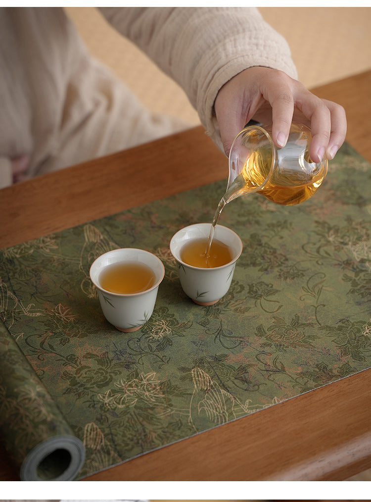 Cloud yarn brocade retro tea mat double-sided waterproof tablecloth dry tea mat Zen tea table mat tea ceremony accessories