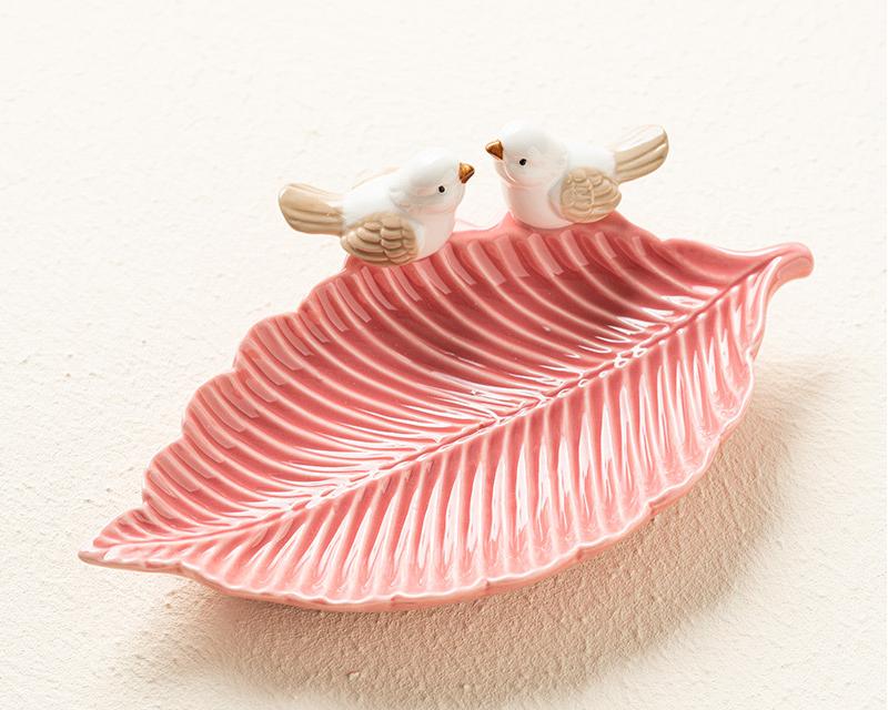 Handmade Ceramic Leaf Dish with Birds – Decorative Pottery Tray for Home & Table Décor