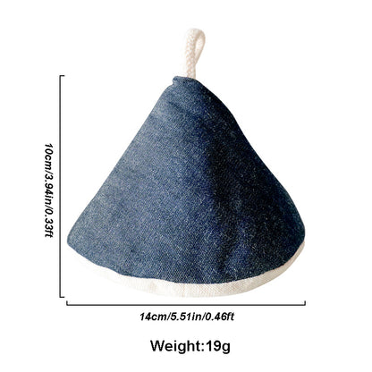 Heat Resistant Denim Pot Lid Handles, Triangular Pot Holder Mitt, Anti-Scald Knob Grabber & Casserole Lid Protector