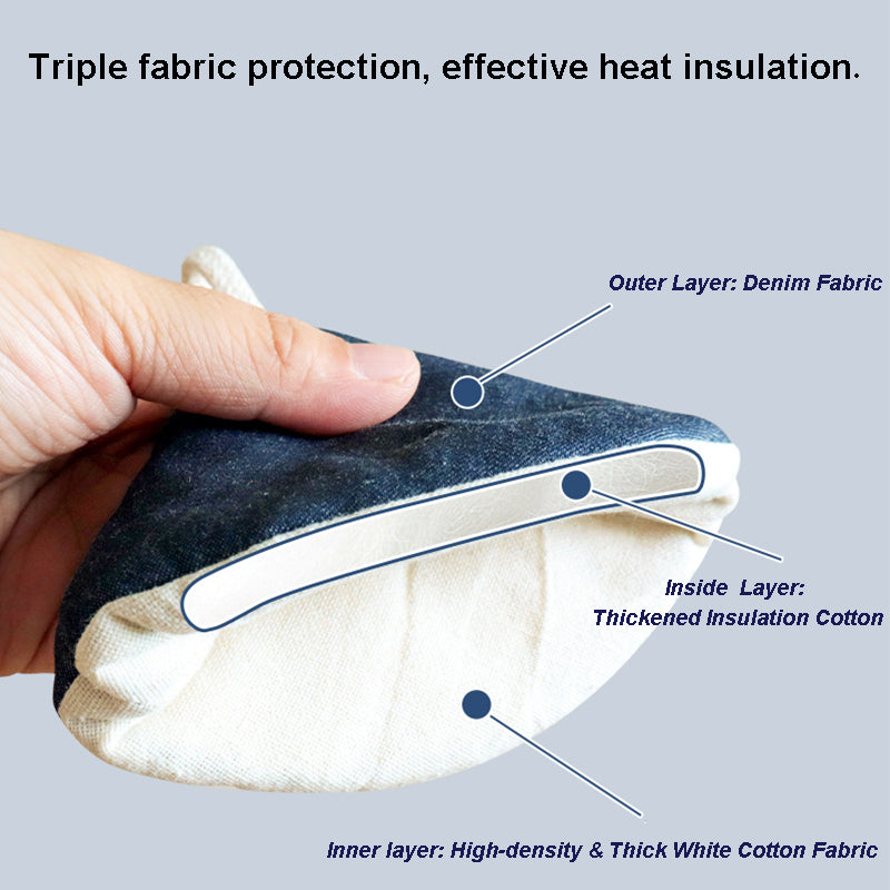 Heat Resistant Denim Pot Lid Handles, Triangular Pot Holder Mitt, Anti-Scald Knob Grabber & Casserole Lid Protector