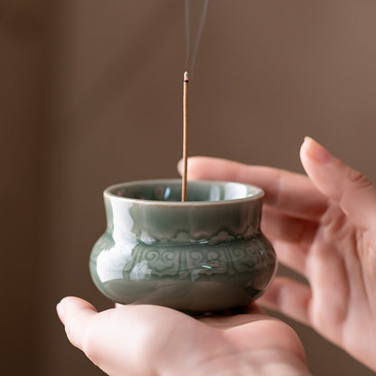 Yue Kiln Celadon Ceramic Incense Burner – Aromatherapy Holder for Home, Meditation, Buddha Altar