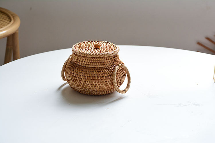 Rattan Storage Basket with Lid – Durable Wicker Box for Picnic, Decoration, and Multi-Purpose Storage