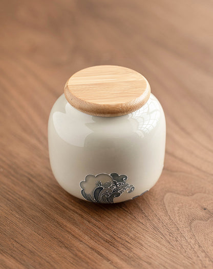 Handcrafted Porcelain Tea Canister – Ocean Wave Relief Design, 233ml