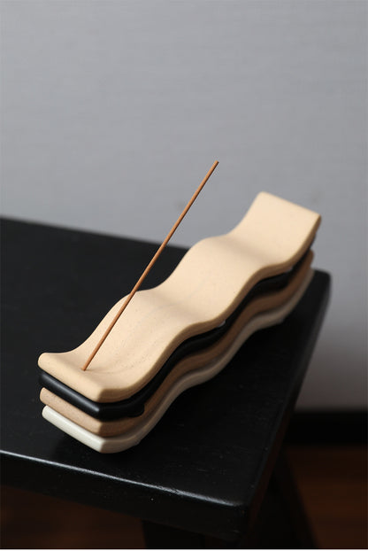 Minimalist Ceramic Wave Incense Holder – Modern Stick Burner Tray