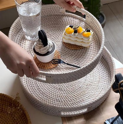 Natural Rattan Storage Baskets, Rectangular Woven Fruit Baskets, Decorative Wicker Basket and Small Baskets for Organizing (Set of 2)