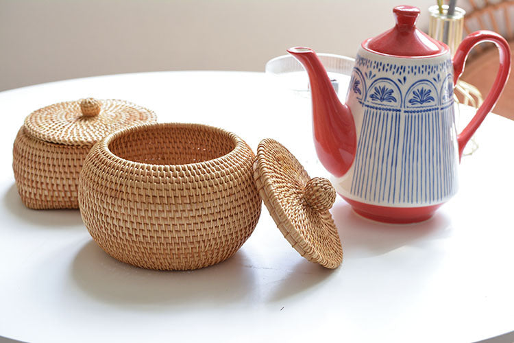 Rattan Storage Basket with Lid – Durable Wicker Box for Picnic, Decoration, and Multi-Purpose Storage