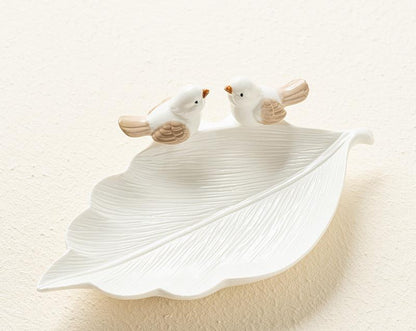 Handmade Ceramic Leaf Dish with Birds – Decorative Pottery Tray for Home & Table Décor