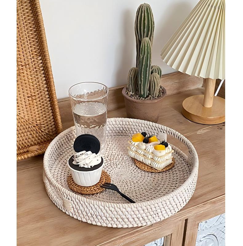 Natural Rattan Storage Baskets, Rectangular Woven Fruit Baskets, Decorative Wicker Basket and Small Baskets for Organizing (Set of 2)