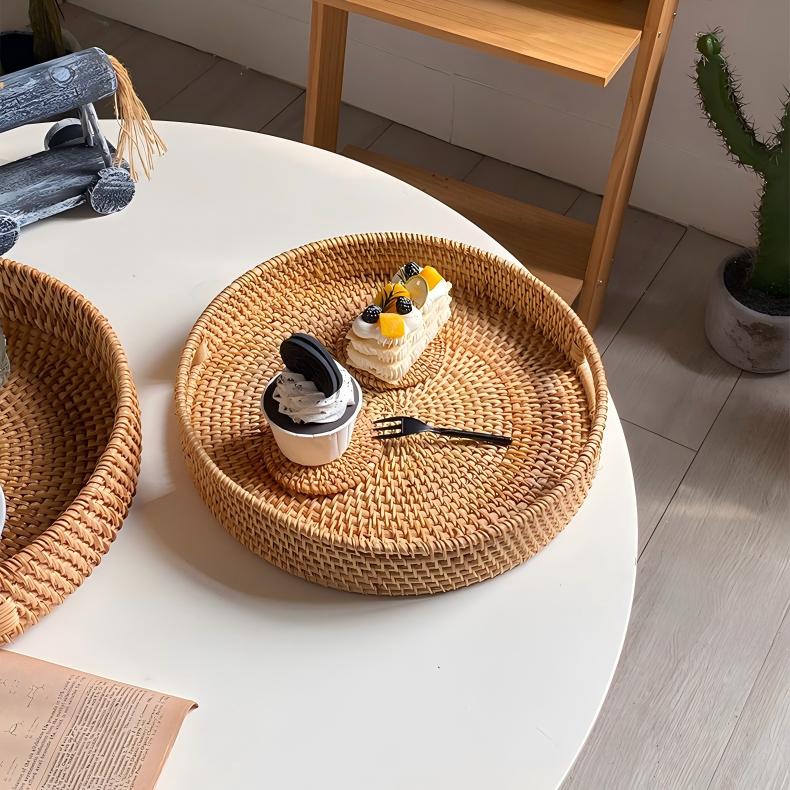 Natural Rattan Storage Baskets, Rectangular Woven Fruit Baskets, Decorative Wicker Basket and Small Baskets for Organizing (Set of 2)
