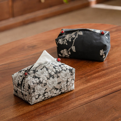 Embroidered Brocade Tissue Box – Plum Blossom Design, Handmade Fabric Cover