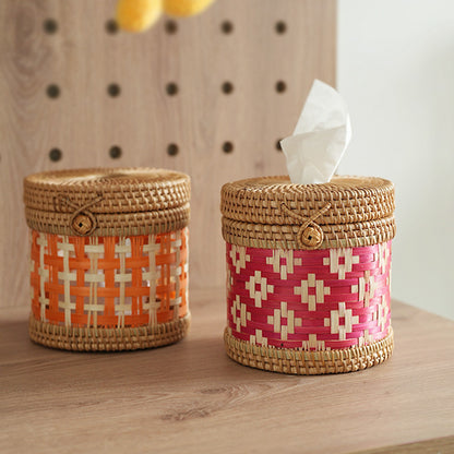 Handwoven Rattan Tissue Box – Ethnic Round Design