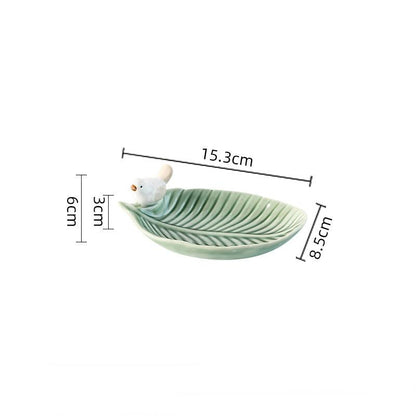 Handmade Ceramic Leaf Dish with Birds – Decorative Pottery Tray for Home & Table Décor