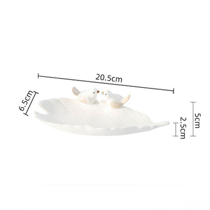 Handmade Ceramic Leaf Dish with Birds – Decorative Pottery Tray for Home & Table Décor