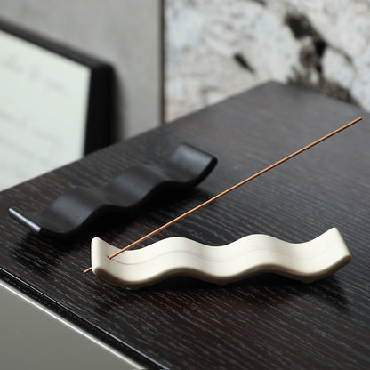 Minimalist Ceramic Wave Incense Holder – Modern Stick Burner Tray