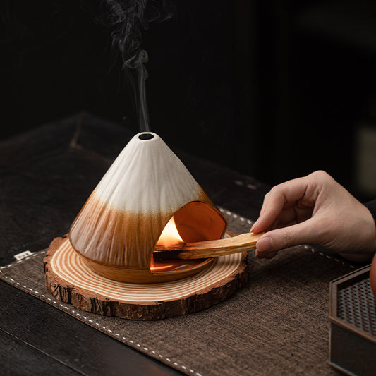 Snow Mountain Ceramic Incense Burner – Large Fireplace Design for Sage, Cedar, Palo Santo & Stick Incense
