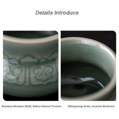 Yue Kiln Celadon Ceramic Incense Burner – Aromatherapy Holder for Home, Meditation, Buddha Altar