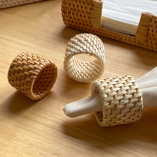 Rattan Napkin Rings Set of 6, Handmade Woven Table Decoration for Christmas and Wedding Table Settings