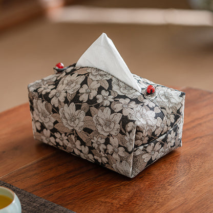 Embroidered Brocade Tissue Box – Plum Blossom Design, Handmade Fabric Cover