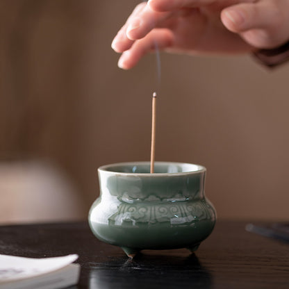 Yue Kiln Celadon Ceramic Incense Burner – Aromatherapy Holder for Home, Meditation, Buddha Altar