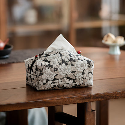 Embroidered Brocade Tissue Box – Plum Blossom Design, Handmade Fabric Cover