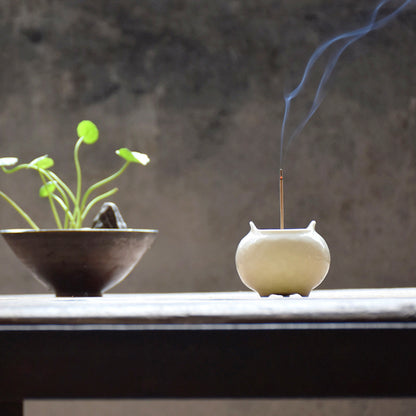 Mini ceramic incense burner, incense holder, all white,all white with gold, cute handicraft, home creative ornaments