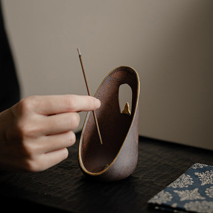 Old Rock Clay Arc Incense Holder – Minimalist Ceramic Stick Burner for Meditation & Home Decor