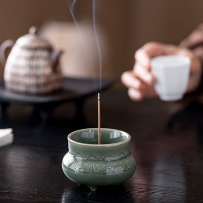 Yue Kiln Celadon Ceramic Incense Burner – Aromatherapy Holder for Home, Meditation, Buddha Altar