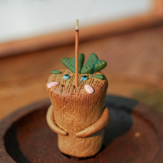 Mini tree stump ceramic incense stick incense gardening tea set tea pet ornaments decoration